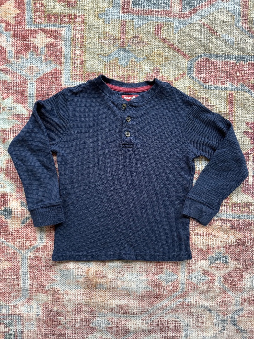 Wrangler Boys Navy Waffle Knit Thermal Henley Long Sleeve Size 7